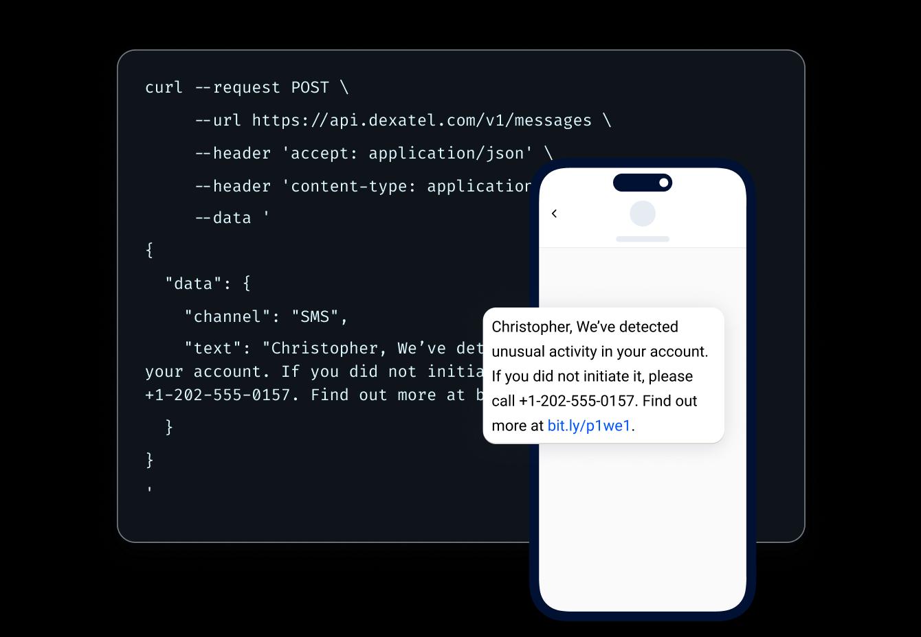 Verification code received via API on mobile device
