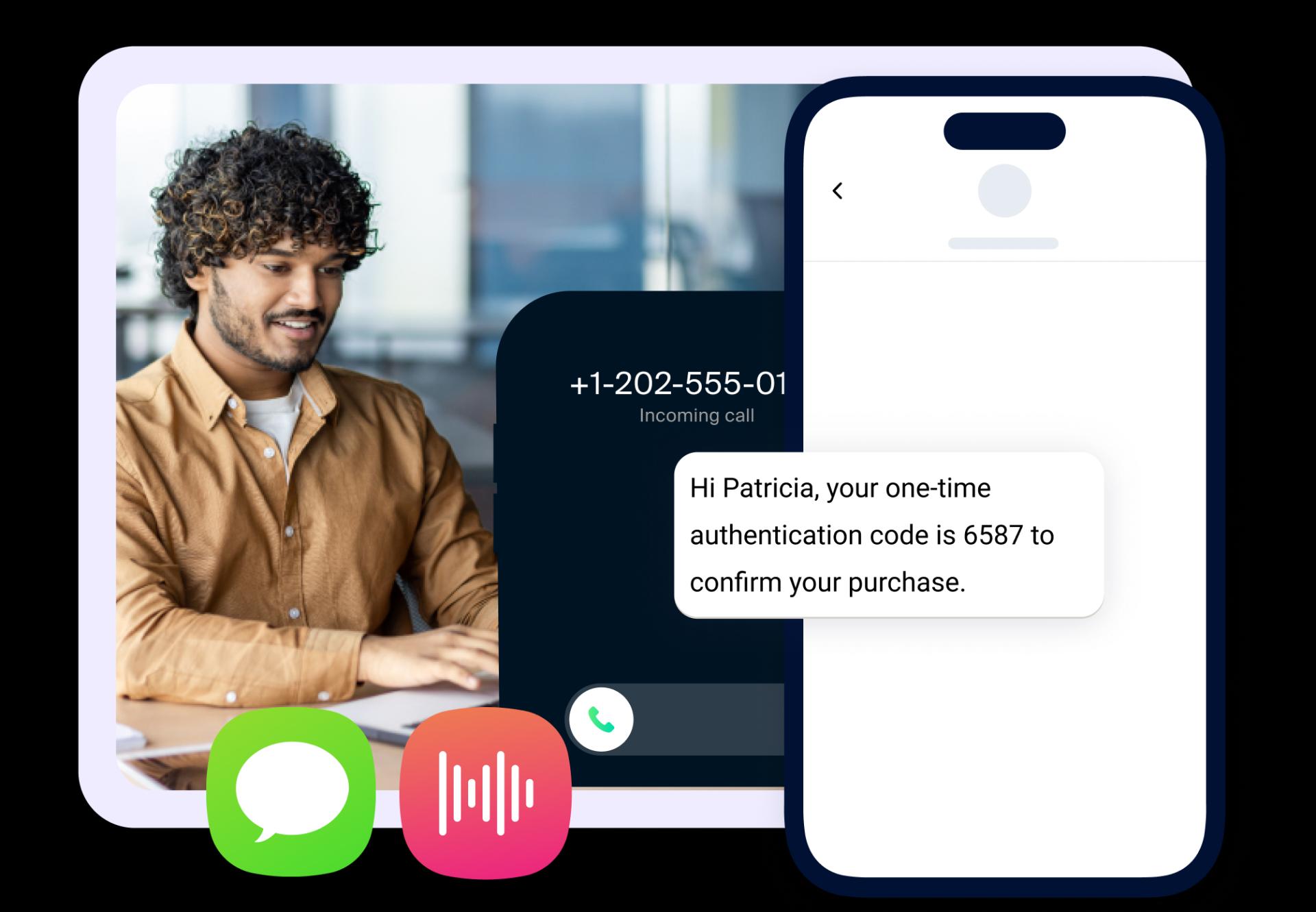 Verification code received via API on mobile device