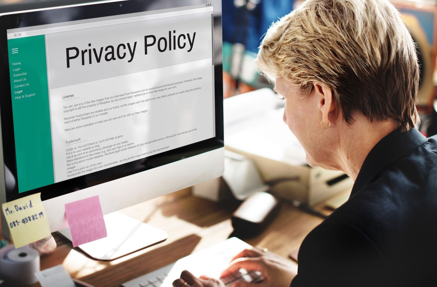 privacy policy on screen