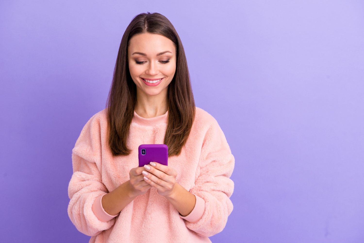 Viber-themed woman holding phone in hand